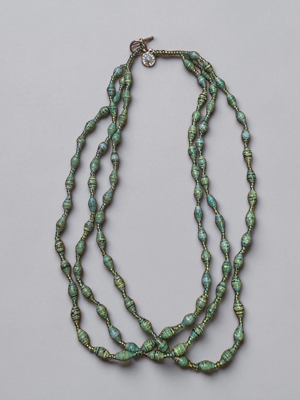 Handmade Multi Strand Green Rolled Paper Bead Necklace